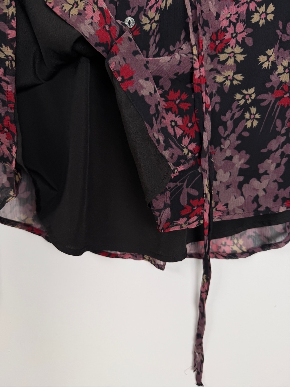 Polo Ralph Lauren Floral Long Sleeve Buttonup Blouse Small Black Pink - Picture 6 of 9